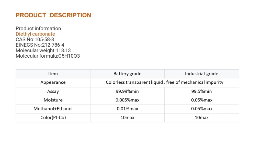 Diethyl Carbonate 99.99% CAS 105-58-8 Battery Grade Industry Grade DEC Diethyl Carbonate